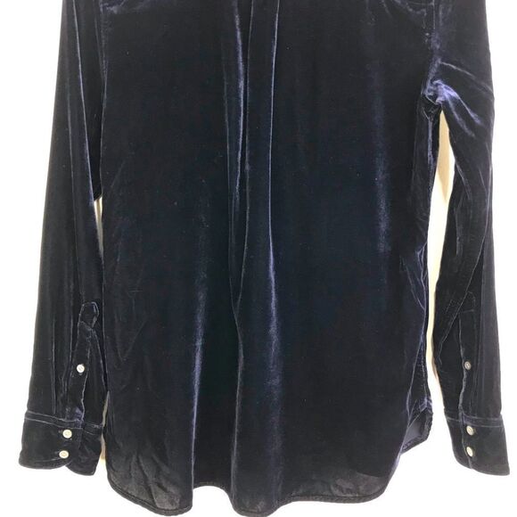 J. Crew Navy Blue Velvety Velour Button Up Pocket Chest Long Sleeve Shirt - Picture 12 of 16
